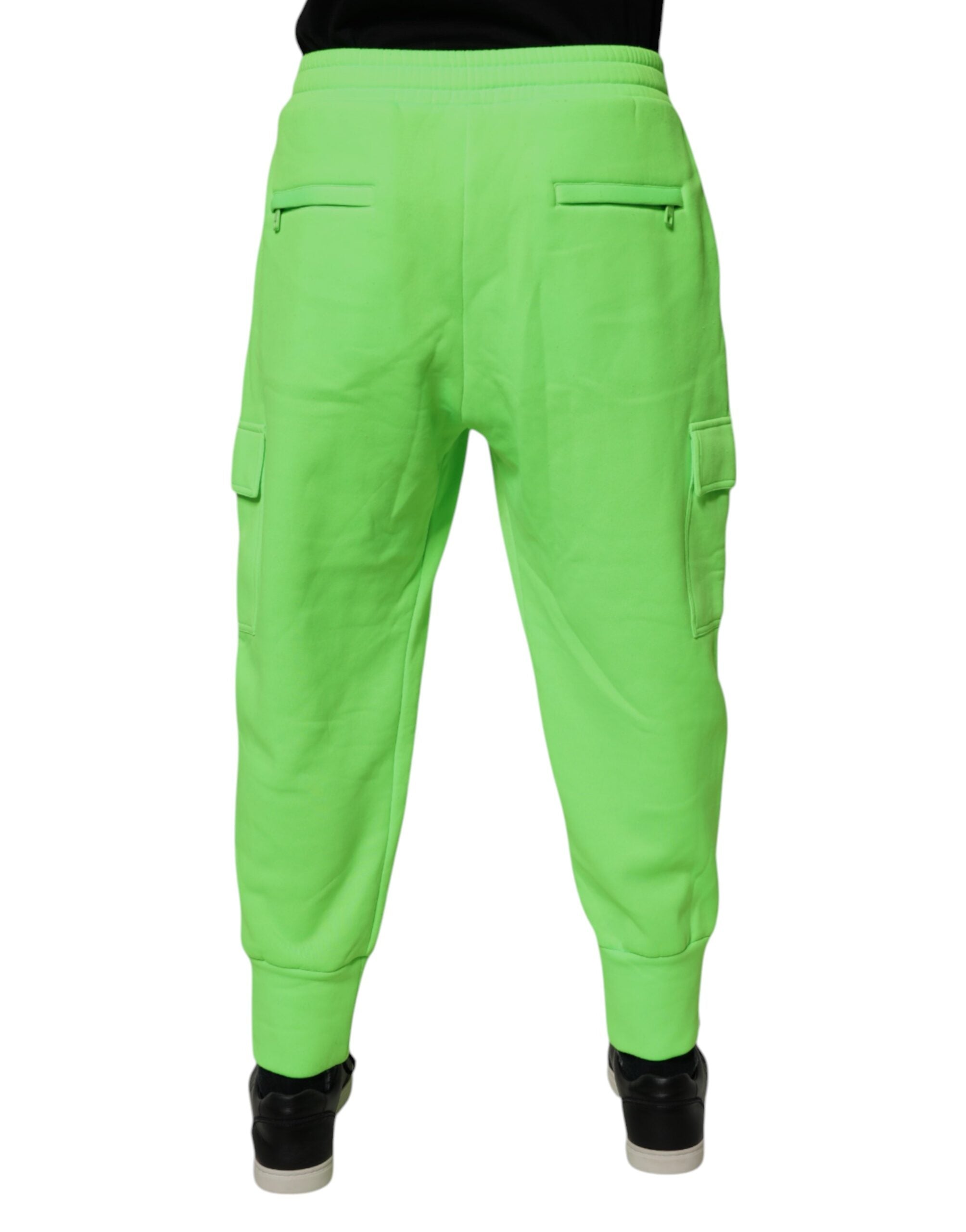 Pantalon de jogging cargo vert néon pour homme Dolce & Gabbana, style décontracté avec poches latérales et taille élastique.