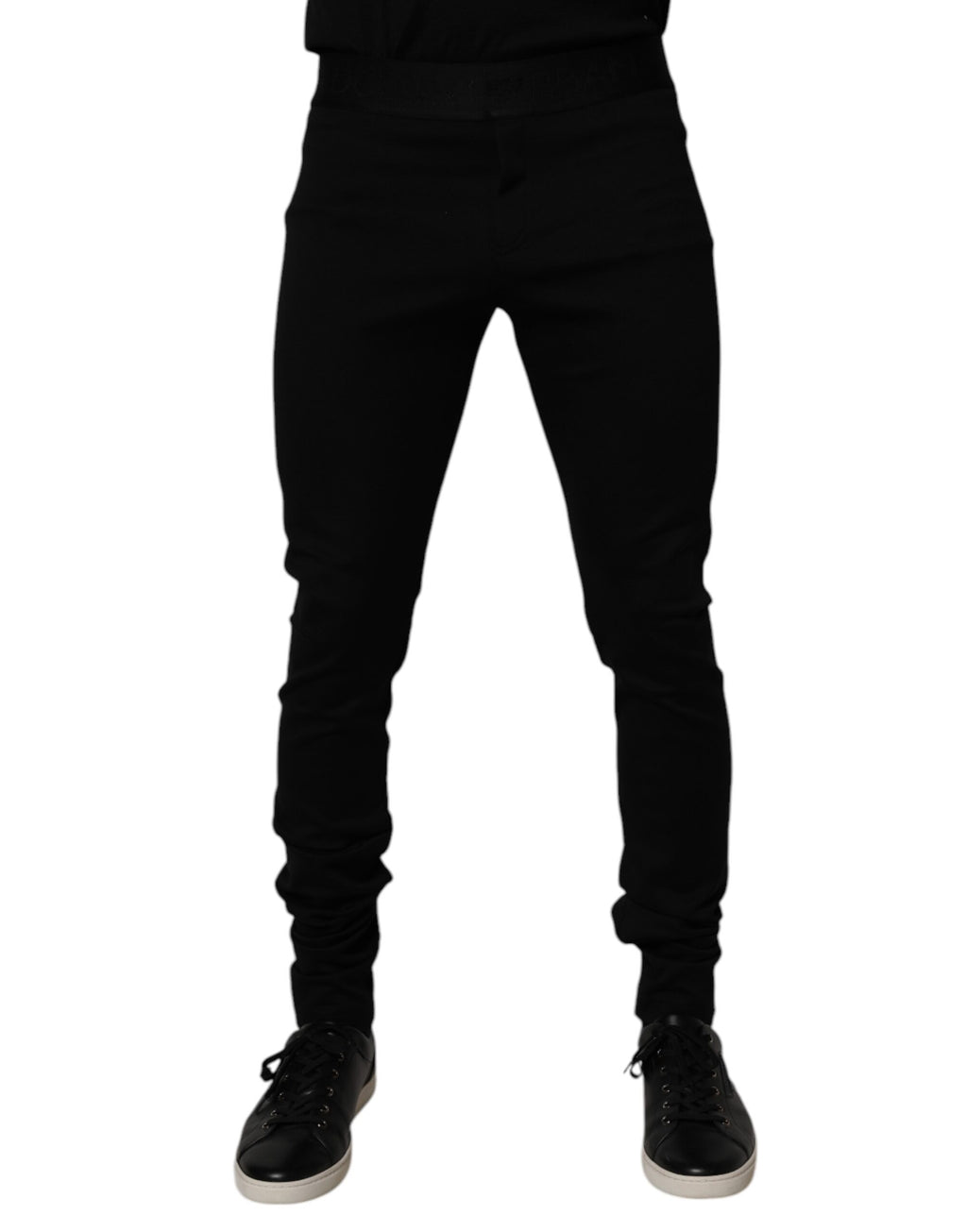 Pantalon de jogging en coton noir Dolce & Gabbana pour homme, style décontracté avec ceinture élastique et poches latérales.