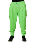 Pantalon cargo de jogging Dolce & Gabbana pour homme en vert néon, style décontracté avec poches et taille élastique.