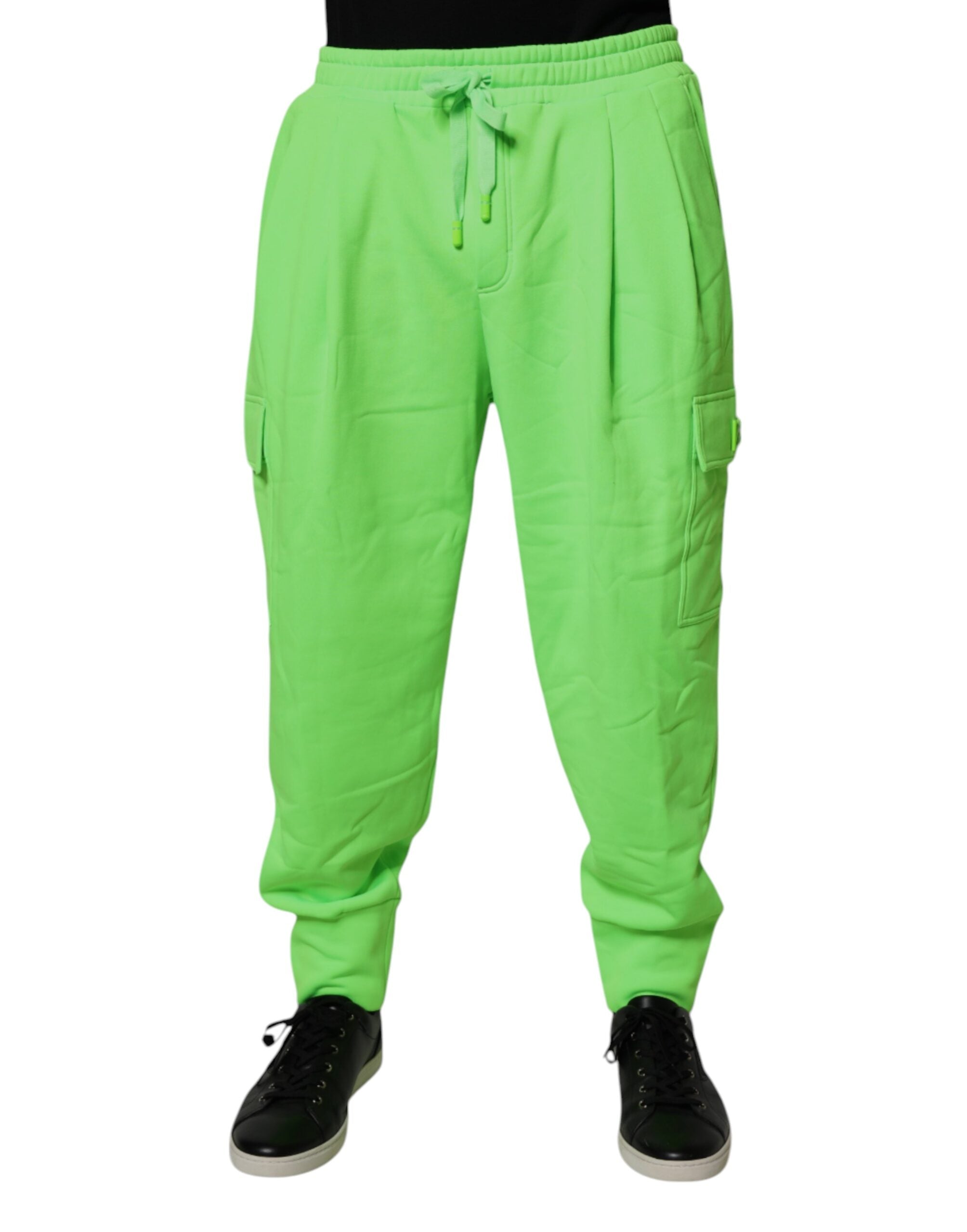 Pantalon cargo de jogging Dolce & Gabbana pour homme en vert néon, style décontracté avec poches et taille élastique.