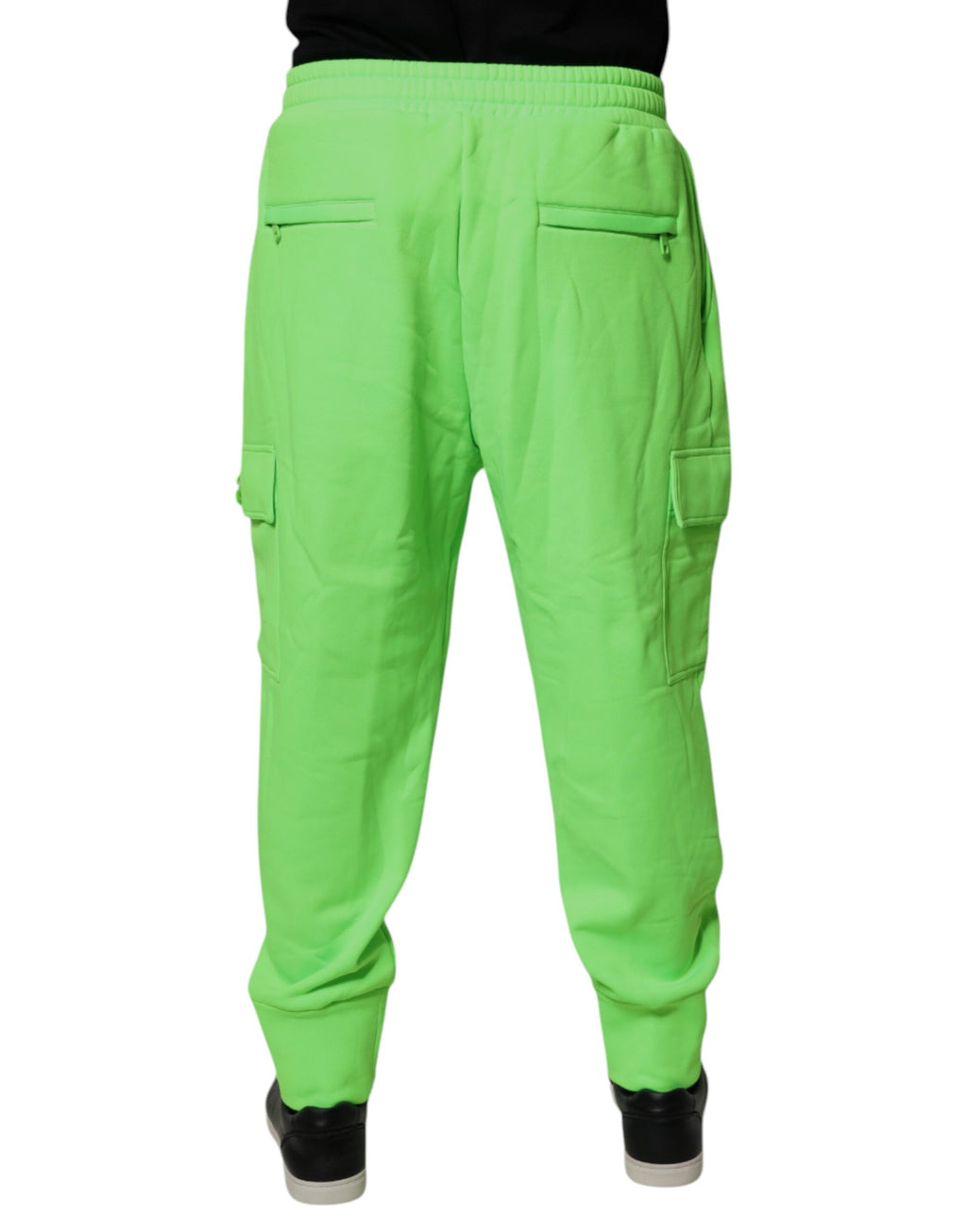 Pantalon cargo jogging pour homme Dolce & Gabbana, vert néon, style décontracté avec poches latérales et taille élastique.