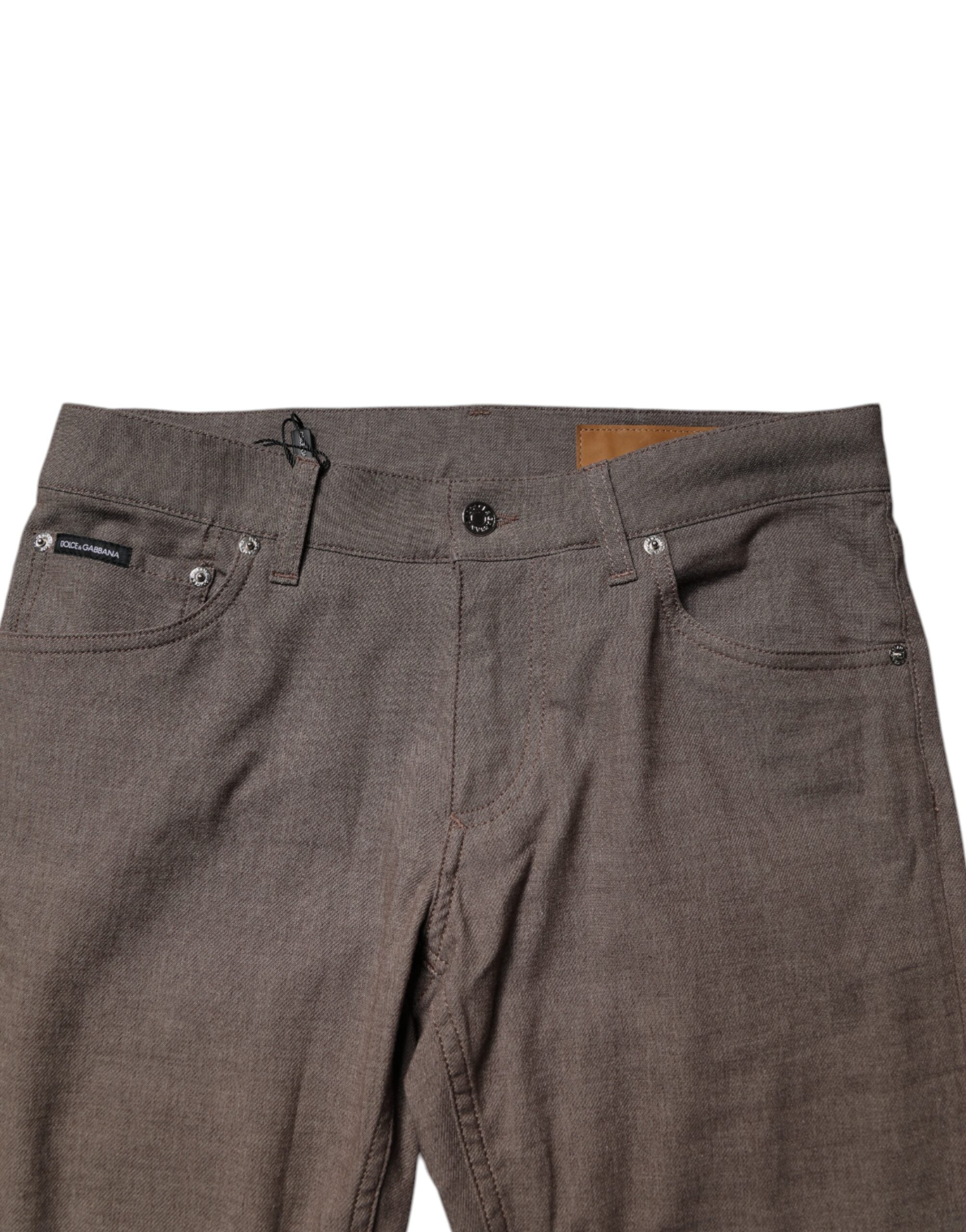 Pantalons chino en coton stretch marron de Dolce & Gabbana, mode élégante pour homme.