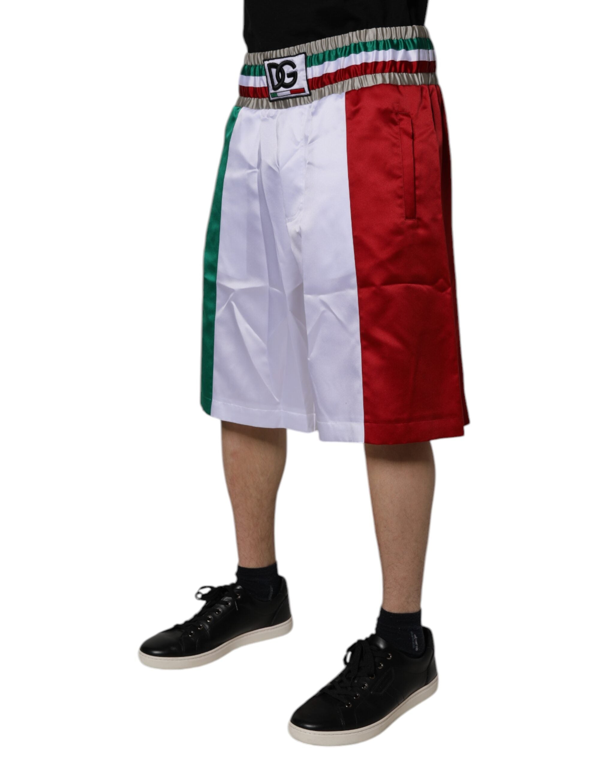 Shorts bermuda en polyester multicolores Dolce & Gabbana, motif Italie, style décontracté et élégant.