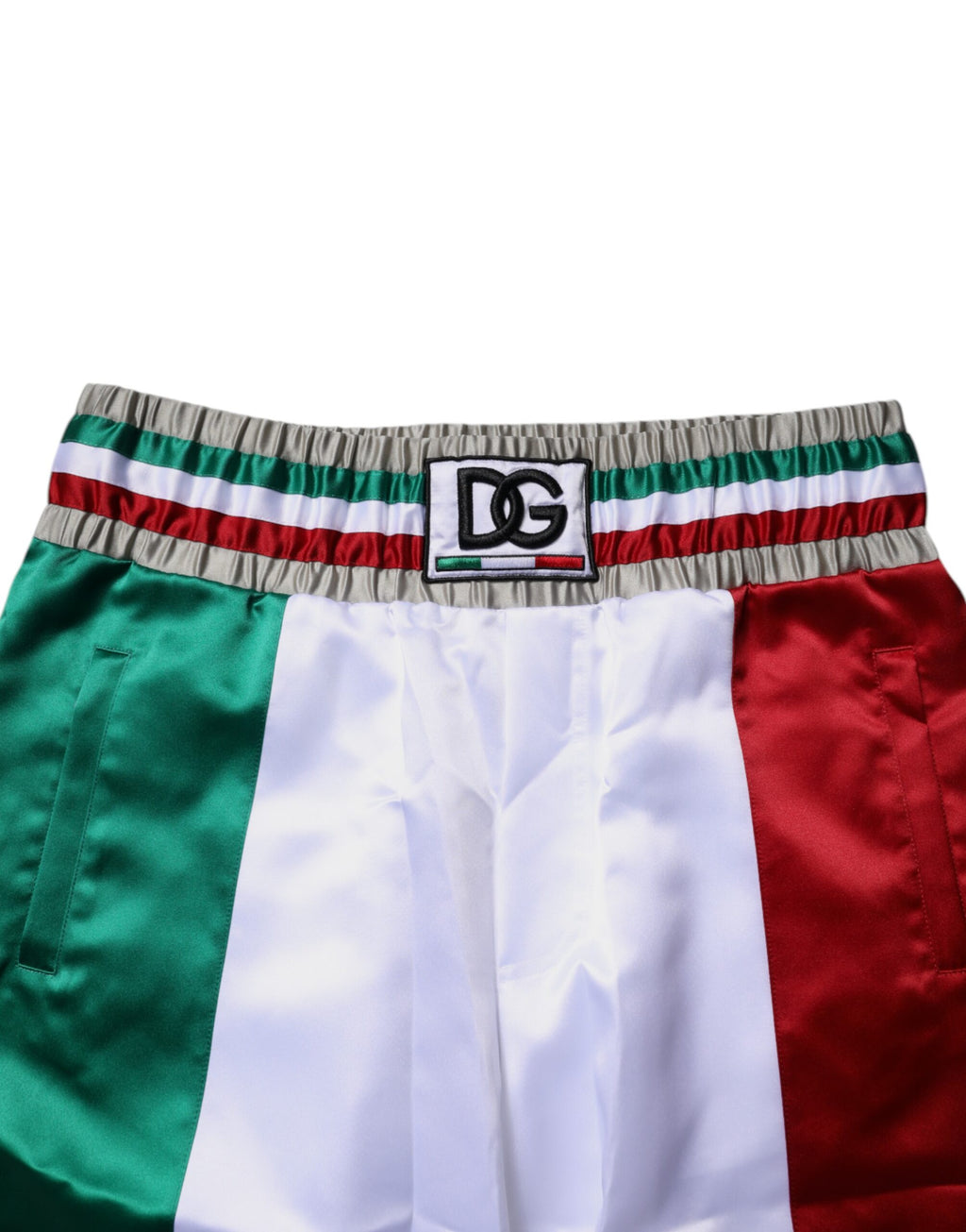 Shorts Bermuda en polyester multicolores Dolce & Gabbana, motif italien, pour homme, visibles avec détails colorés et style élégant.