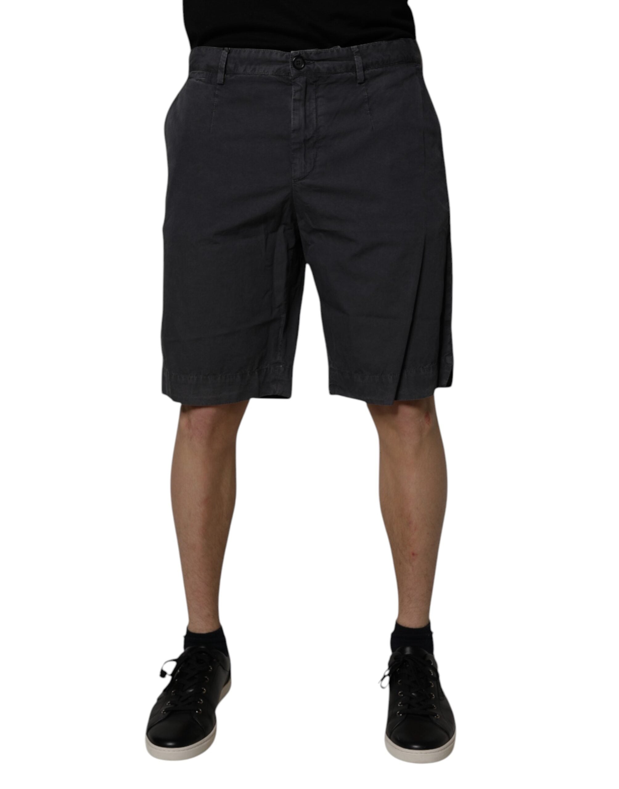 Shorts bermuda gris foncé en coton pour homme de Dolce & Gabbana, mi-hauteur à taille moyenne, mode élégante et décontractée.