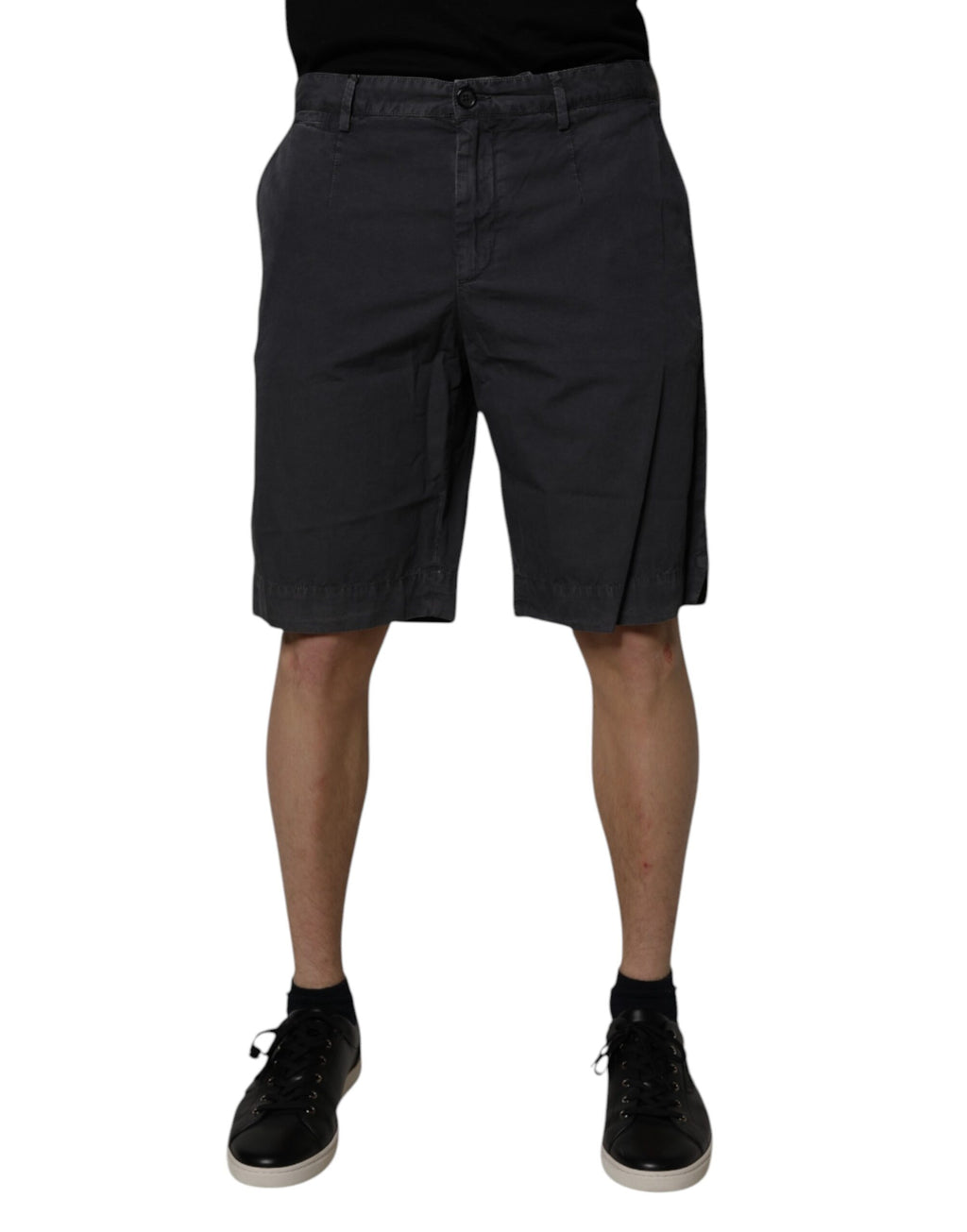 Shorts bermuda pour homme en coton gris foncé de Dolce & Gabbana, mi-hauteur à la taille, décontractés et modernes.