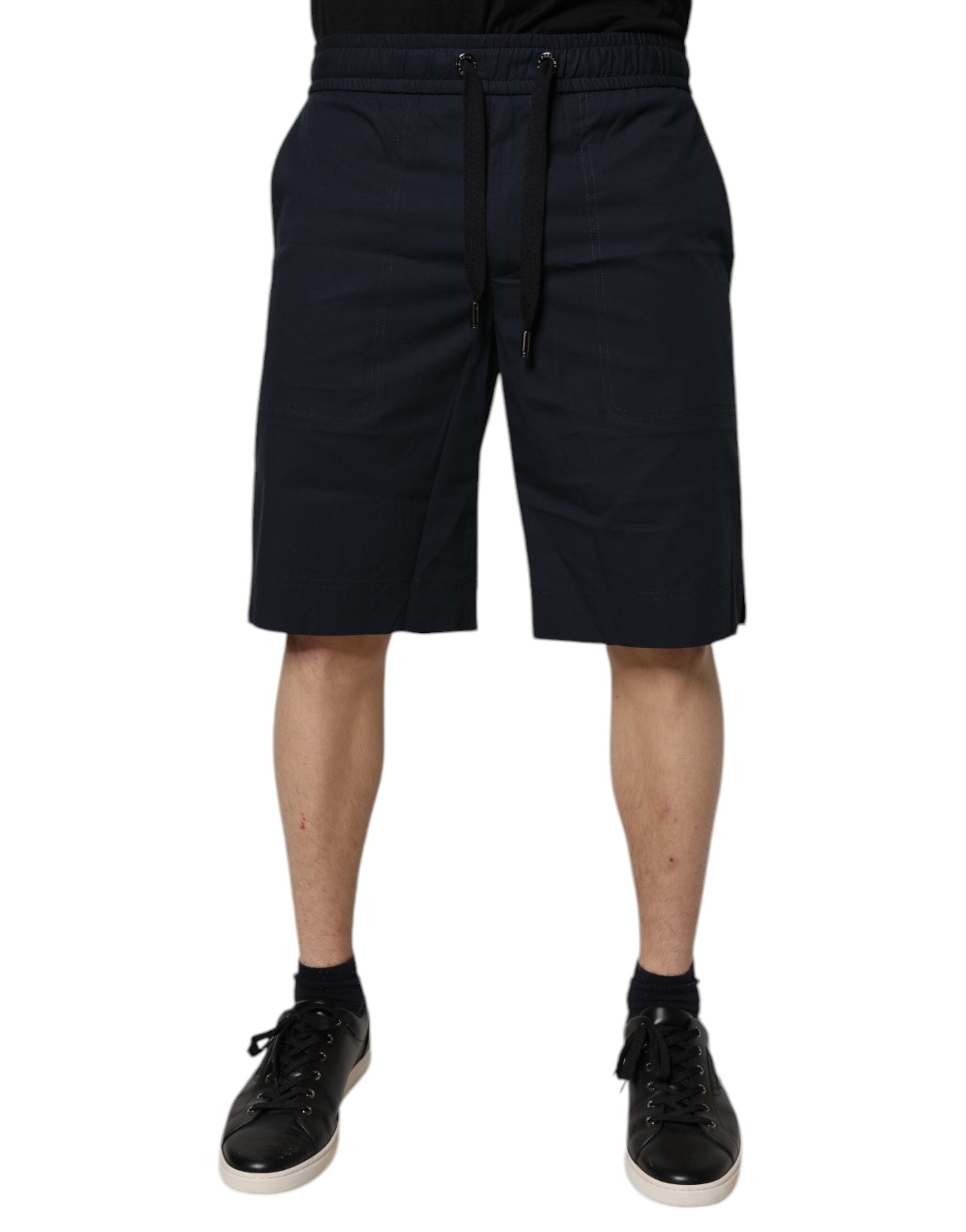 Shorts bermuda en coton bleu foncé de Dolce & Gabbana, sweatshorts décontractés pour homme, vue de face.