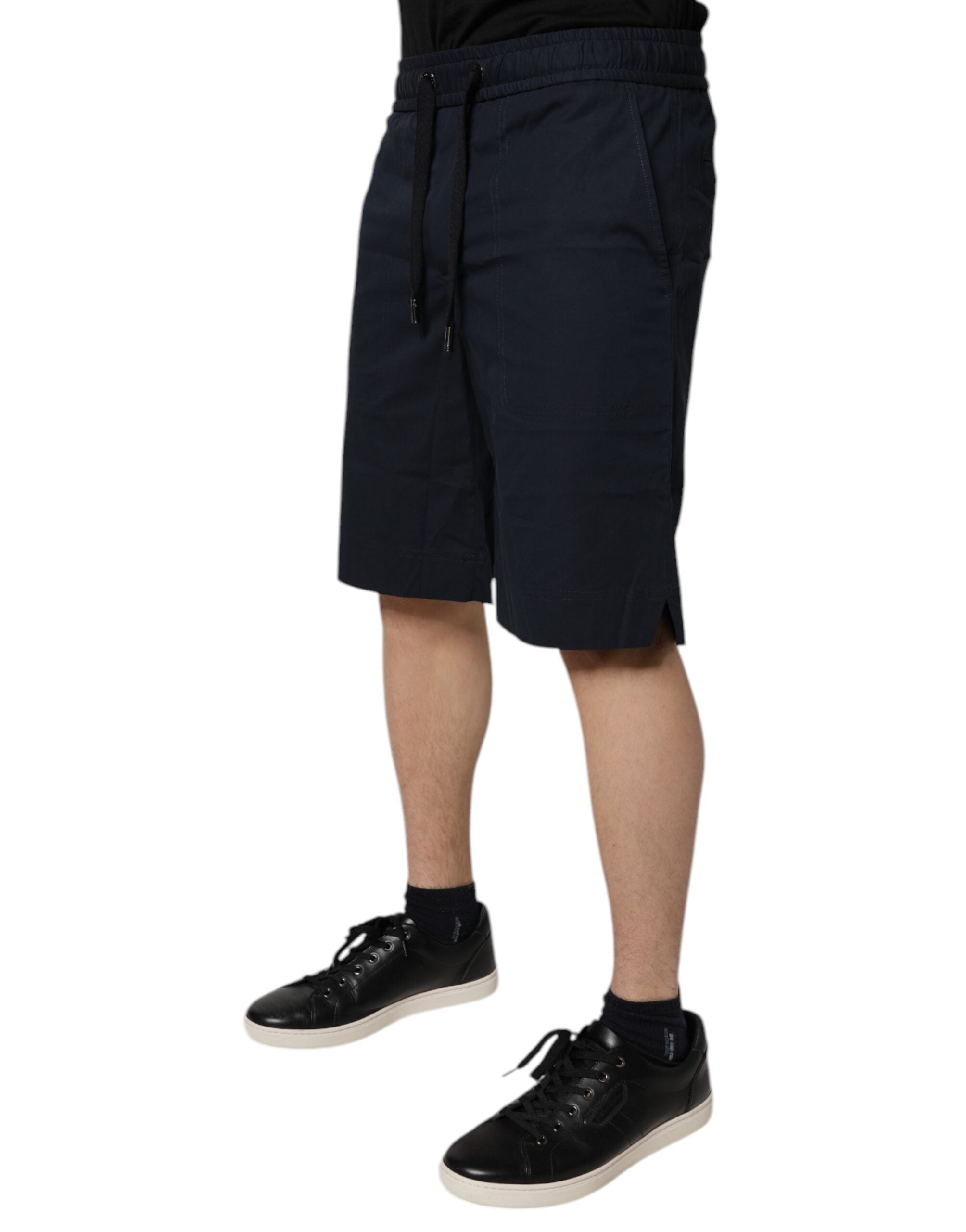Shorts Bermuda en coton bleu foncé de Dolce & Gabbana, sweatshorts décontractés avec logo brodé, pour un style élégant et confortable.