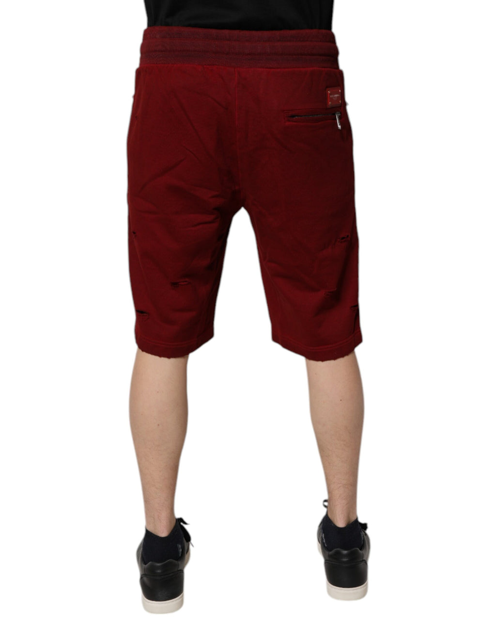 Shorts bermuda en molleton bordeaux avec style déchiré de Dolce & Gabbana, sweatshorts confortables pour homme.