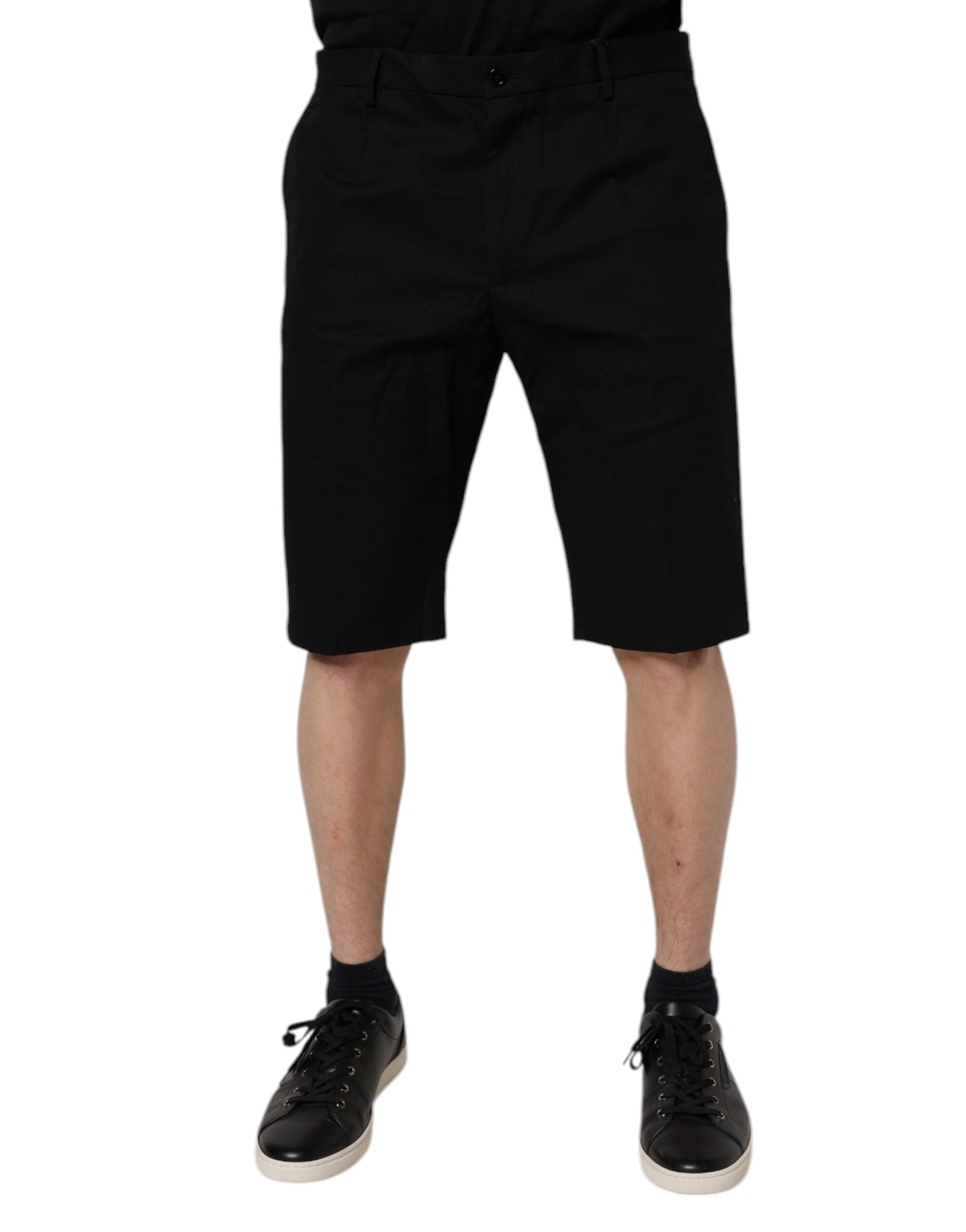 Shorts bermuda noirs en coton stretch à taille mi-fesse de Dolce & Gabbana, coupe élégante et confortable.