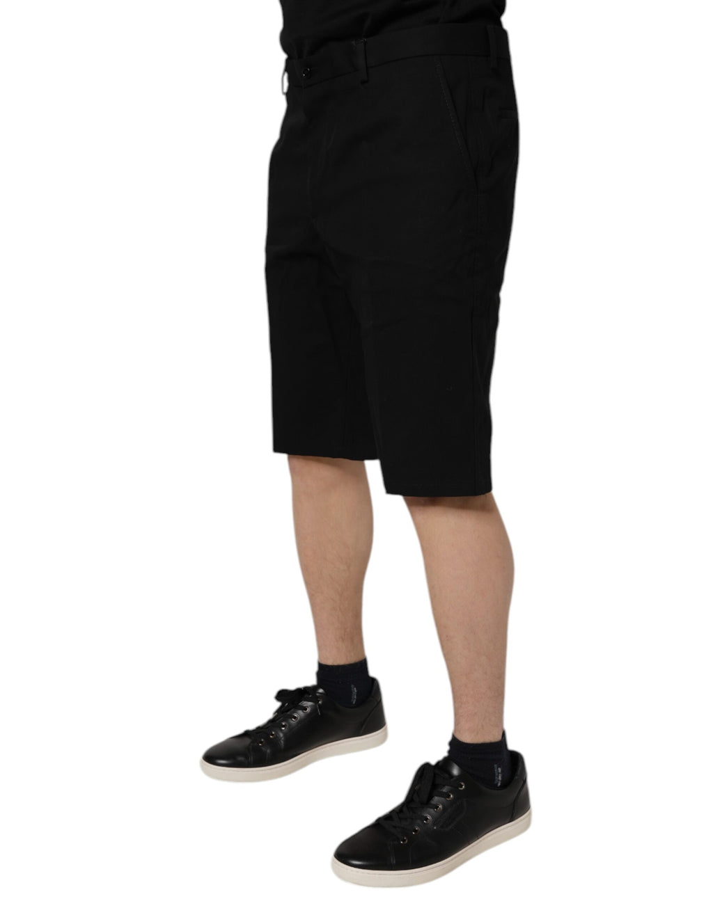 Shorts bermuda noirs en coton stretch à taille moyenne de Dolce & Gabbana, mode élégante pour homme.