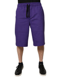 Shorts bermuda pour hommes Dolce & Gabbana en coton violet, vue de face avec poches et logo brodé.