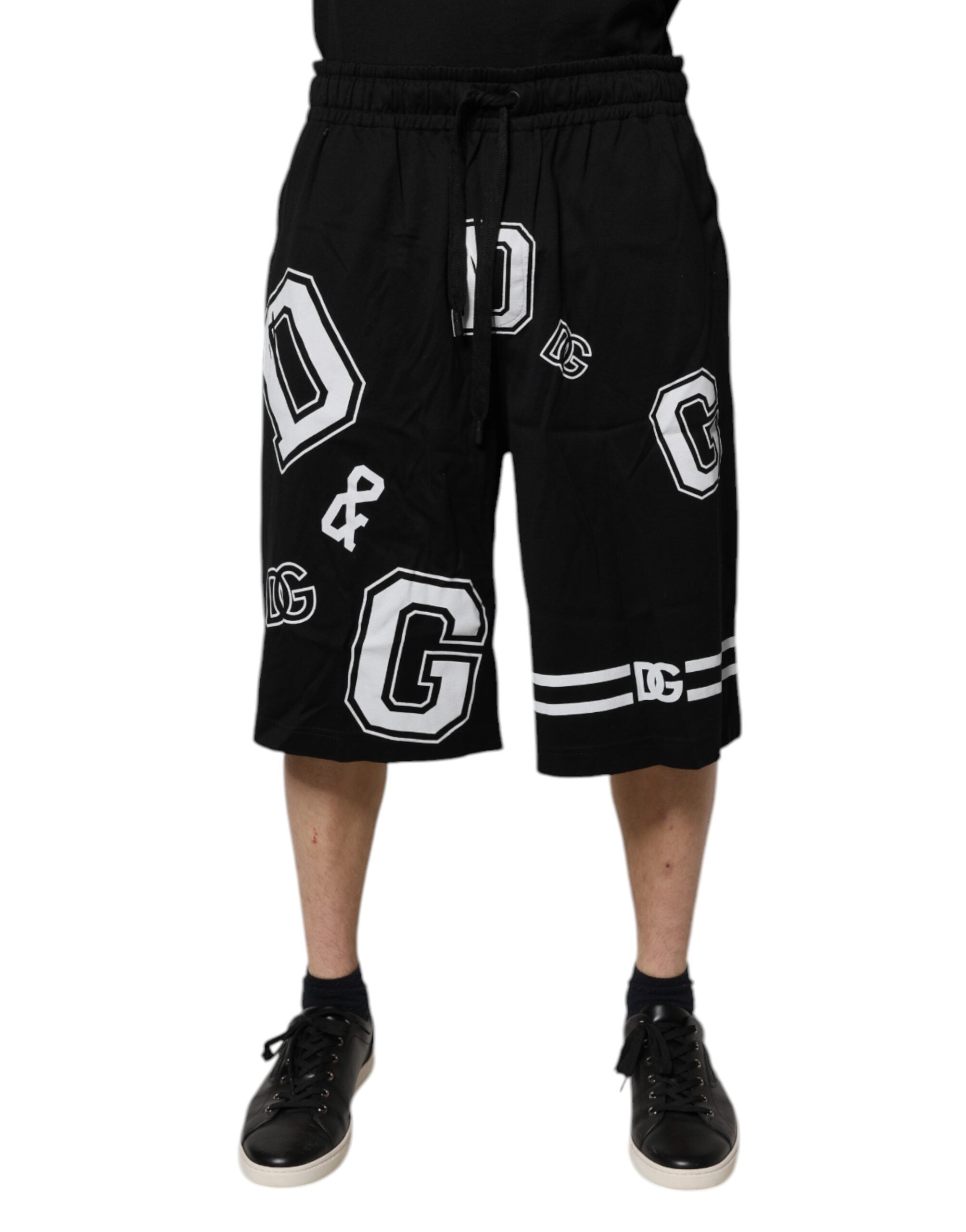Shorts bermuda en coton noir Dolce & Gabbana avec logo, ajustés et décontractés, parfaits pour un style élégant et confortable.