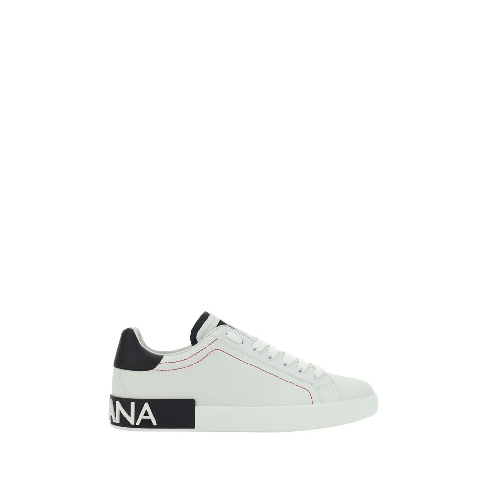 Sneakers basses en cuir de veau blanc Dolce & Gabbana Bos Taurus, chaussures de sport élégantes pour homme