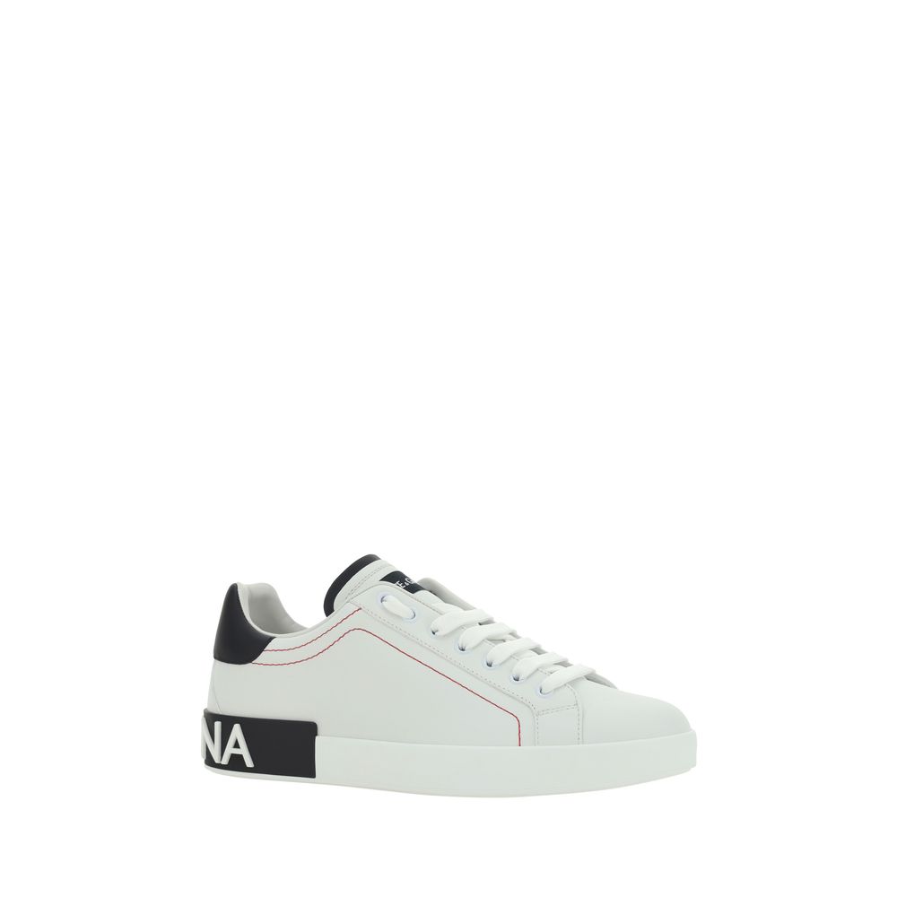 Chaussures basses en cuir de veau blanc Dolce & Gabbana Bos Taurus, baskets modernes et élégantes pour homme.