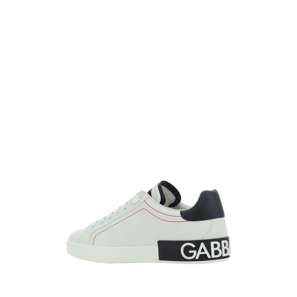 Sneakers basses en cuir de veau blanc Dolce & Gabbana Bos Taurus, style décontracté et élégant pour homme.