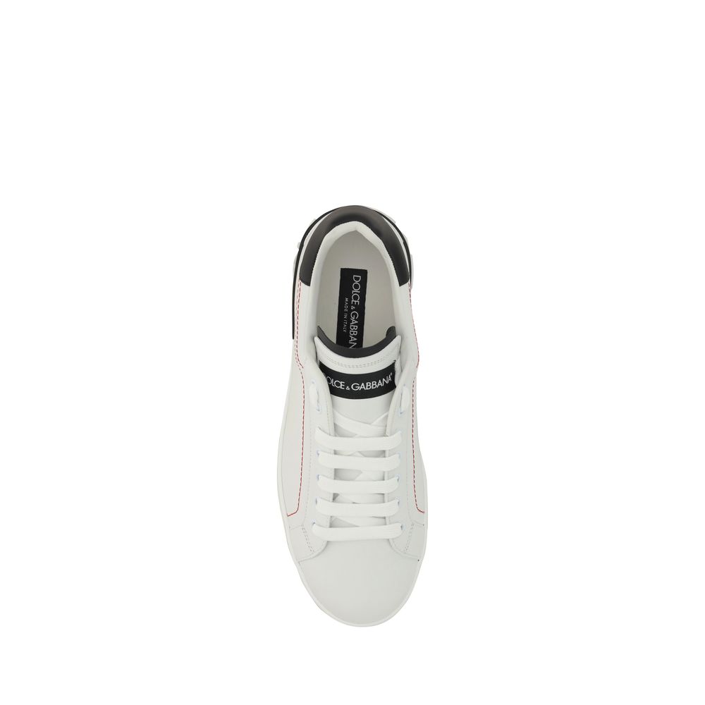 Chaussures basses Dolce & Gabbana Bos Taurus en cuir de veau blanc, sneakers élégants pour homme.