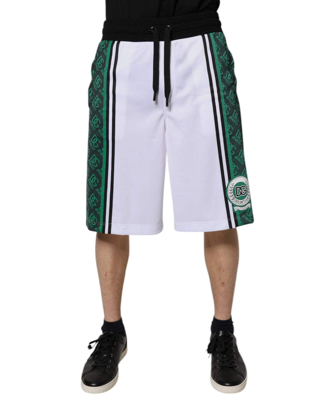 Shorts homme Dolce & Gabbana en jersey blanc et vert, sweatshorts décontractés avec logo, style moderne et confortable.