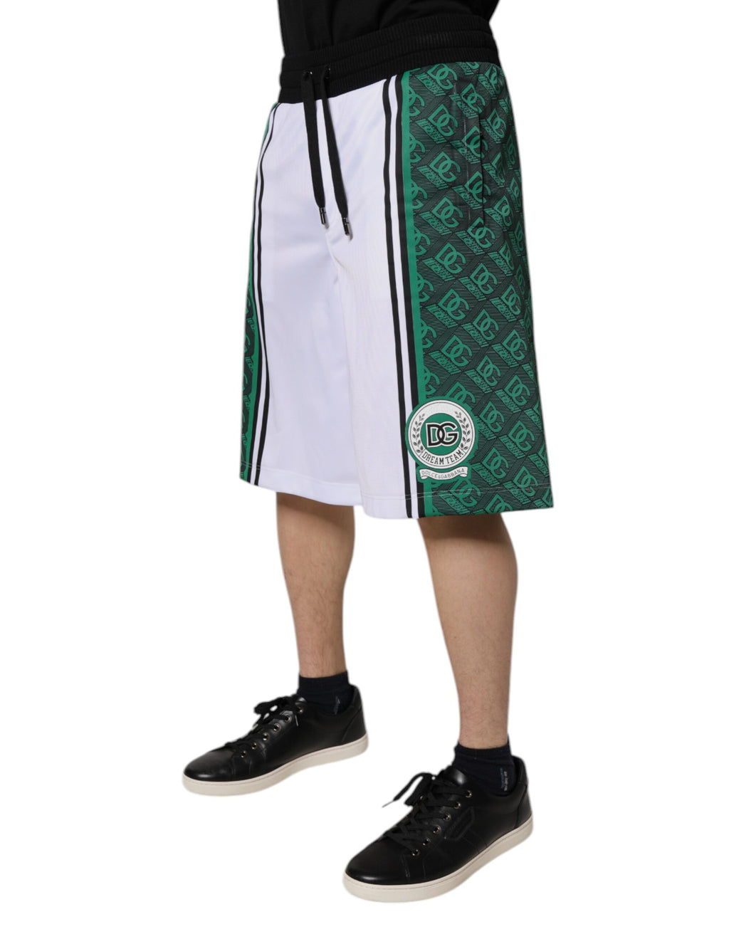 Shorts homme Dolce & Gabbana blanc et vert en jersey, style sweatshorts décontractés et confortables.
