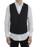 Gilet formel à rayures gris de Dolce & Gabbana, élégant avec détails sophistiqués et coupe ajustée.