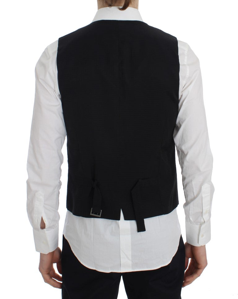 Gilet formel gris à rayures de Dolce & Gabbana, veste élégante pour homme avec design sophistiqué.