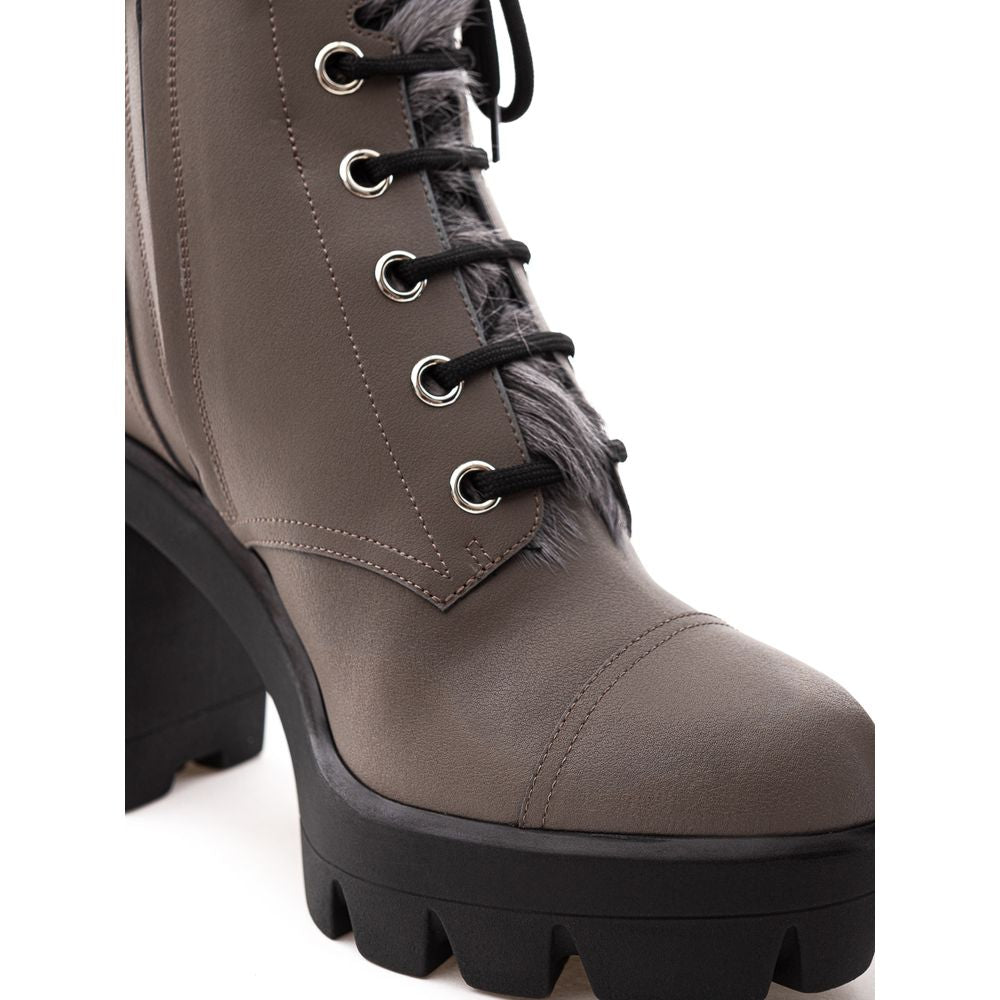 Bottes à lacets en cuir écologique beige de Giuseppe Zanotti, mode élégante pour femmes.