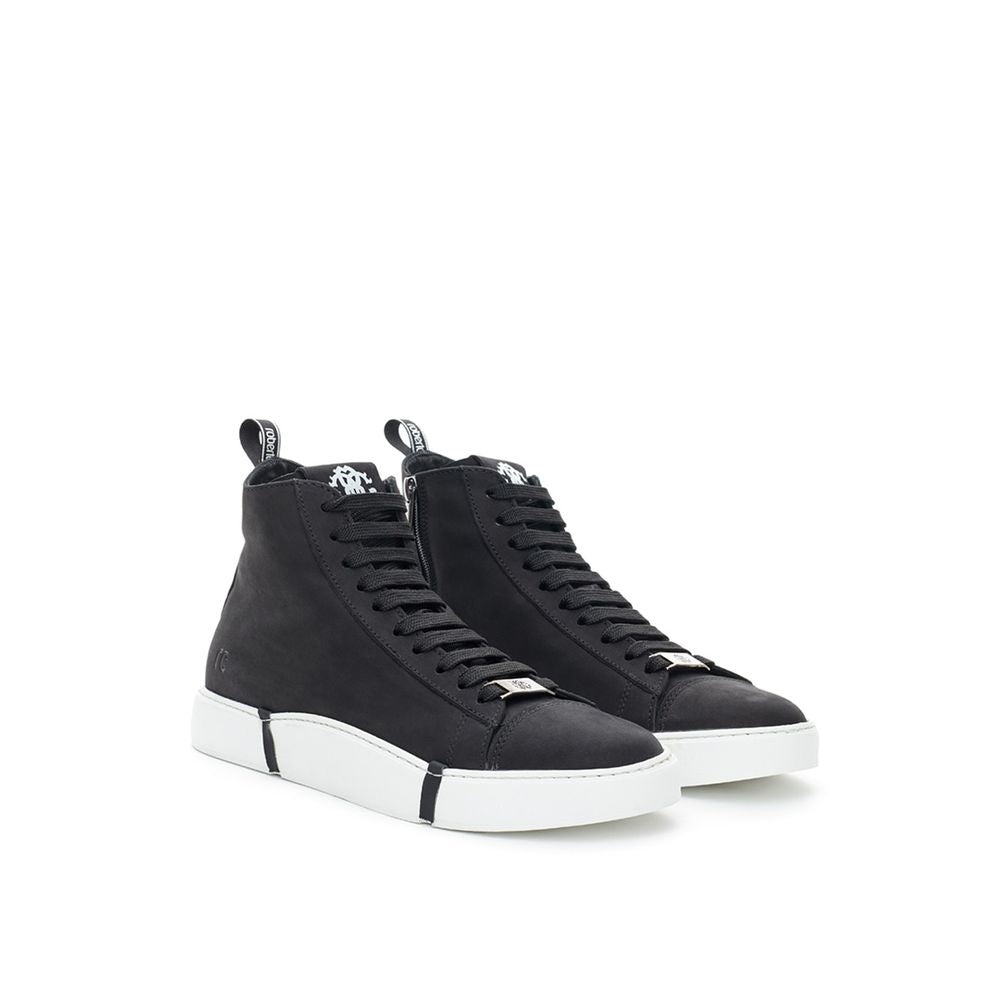 Baskets montantes en daim noir de la marque Roberto Cavalli, style élégant et moderne pour homme ou femme.