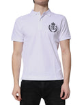Polo pour homme Dolce & Gabbana en coton blanc avec col à couronne, détail élégant et classique.