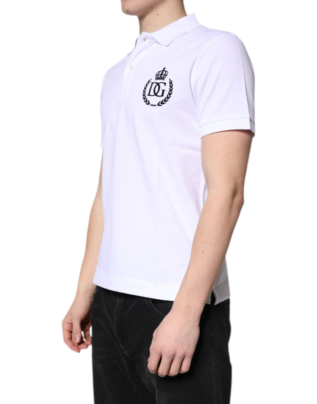 Polo pour homme Dolce & Gabbana blanc en coton avec col en forme de couronne, style élégant et décontracté.