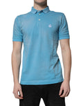 Polo pour homme Dolce & Gabbana en coton bleu avec col en couronne, style élégant et décontracté.
