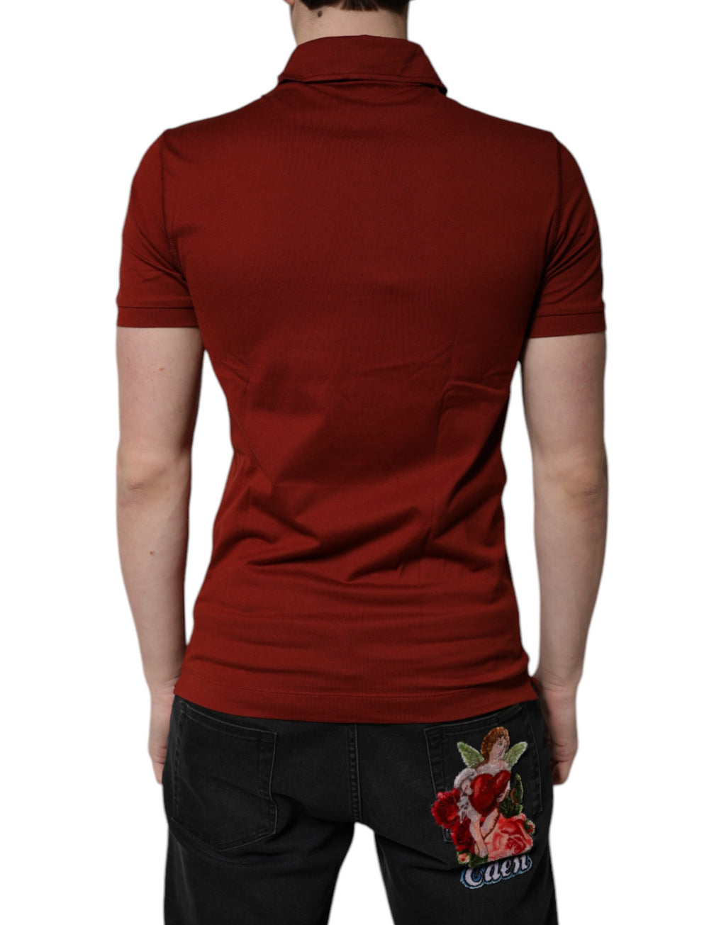 Polo pour homme Dolce & Gabbana en coton rouge avec logo DG et col, style élégant et classique.
