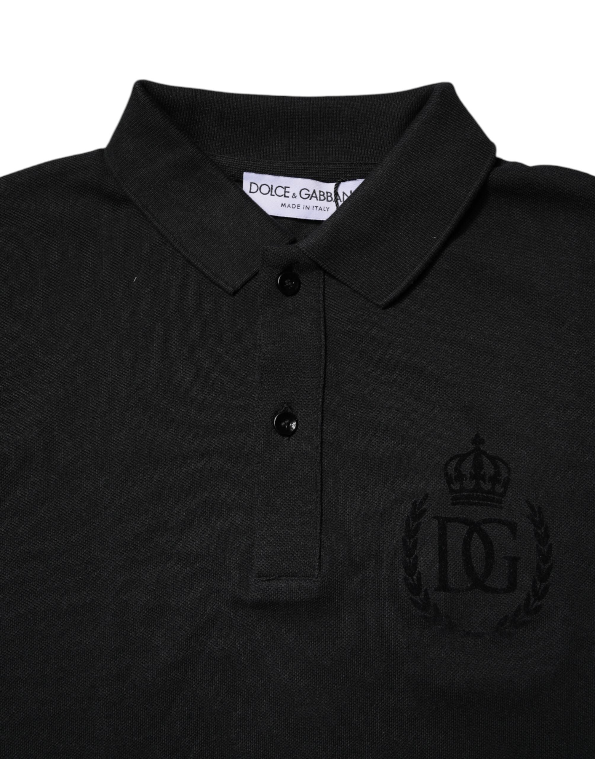 Polo noir en coton Dolce & Gabbana avec logo DG, col classique, portant le logo Dolce & Gabbana sur la poitrine.