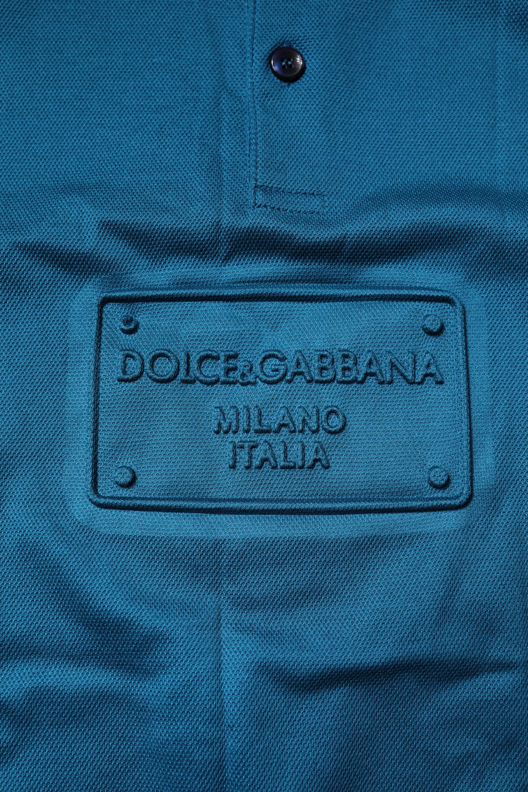 Polo homme Dolce & Gabbana en coton bleu avec logo, chemise polo classique pour homme.