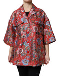 Manteau Dolce & Gabbana en jacquard floral rouge avec boutons, veste élégante pour femme.