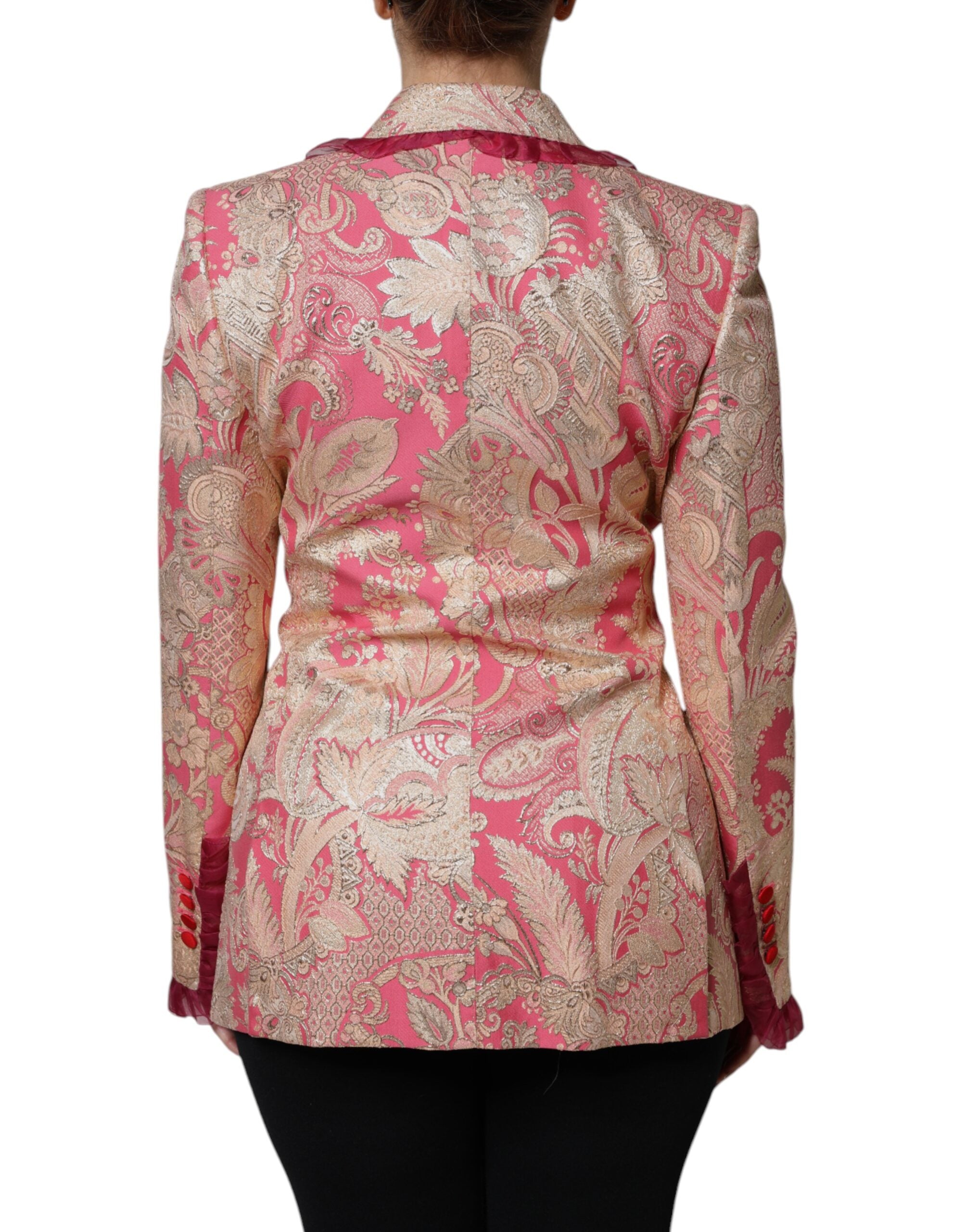Veste blazer Dolce & Gabbana en jacquard rose gold et nylon, élégante et sophistiquée, vue de face sur fond neutre.