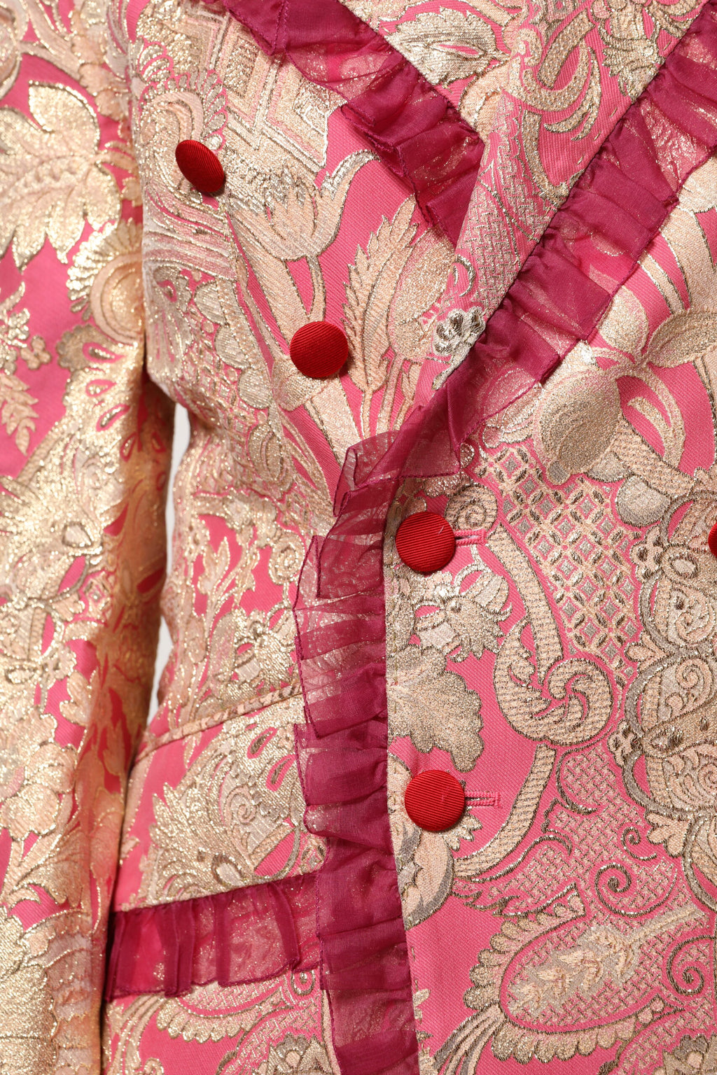 Veste blazer Dolce & Gabbana en jacquard rose gold en nylon, élégante et sophistiquée, vue de face sur fond neutre.