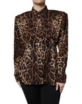 Manteau en soie à boutons Dolce & Gabbana, marron avec motif léopard, veste élégante et moderne pour femmes.