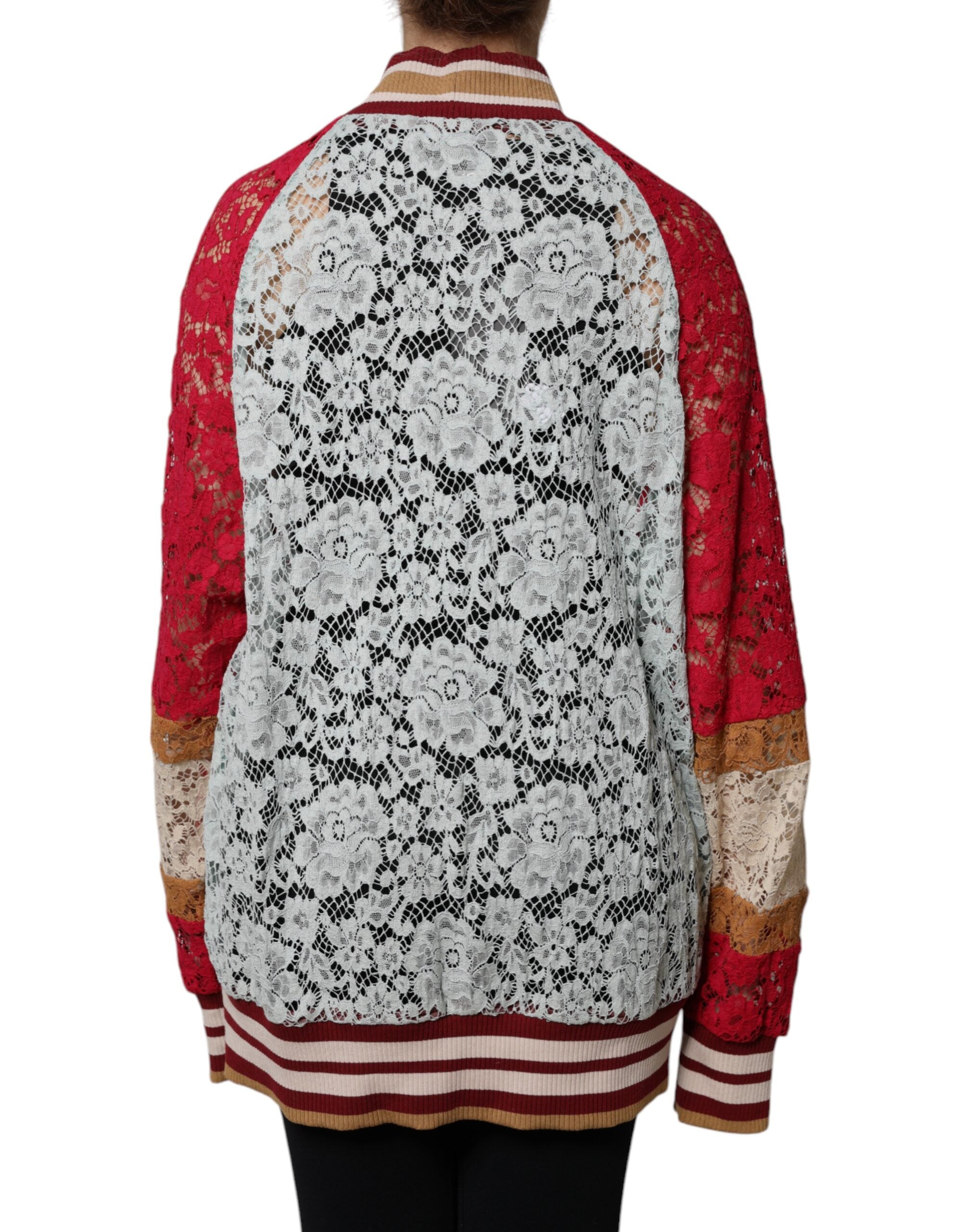 Cardigan Dolce & Gabbana à fleurs multicolores en dentelle, pull élégant avec motifs floraux, vêtement féminin sophistiqué.