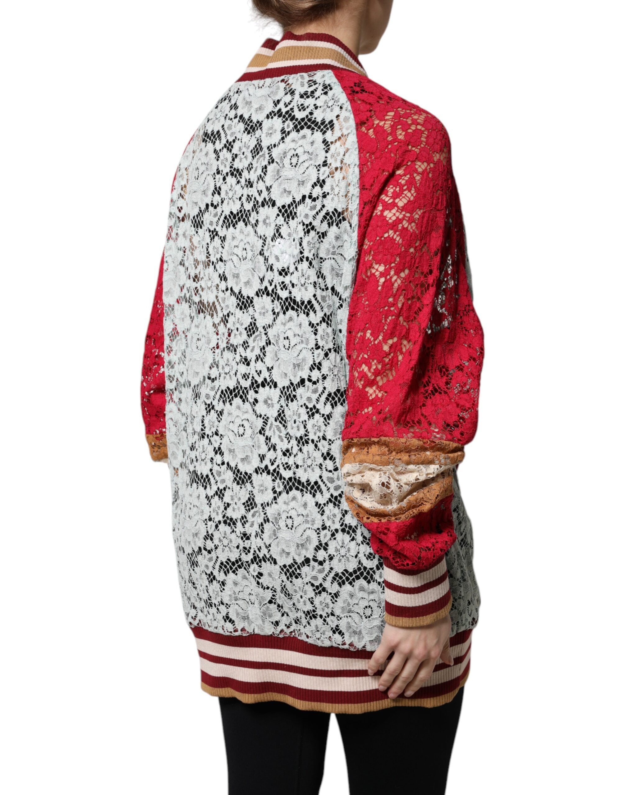 Cardigan Dolce & Gabbana en dentelle florale multicolore, pull à manches longues avec motifs délicats.