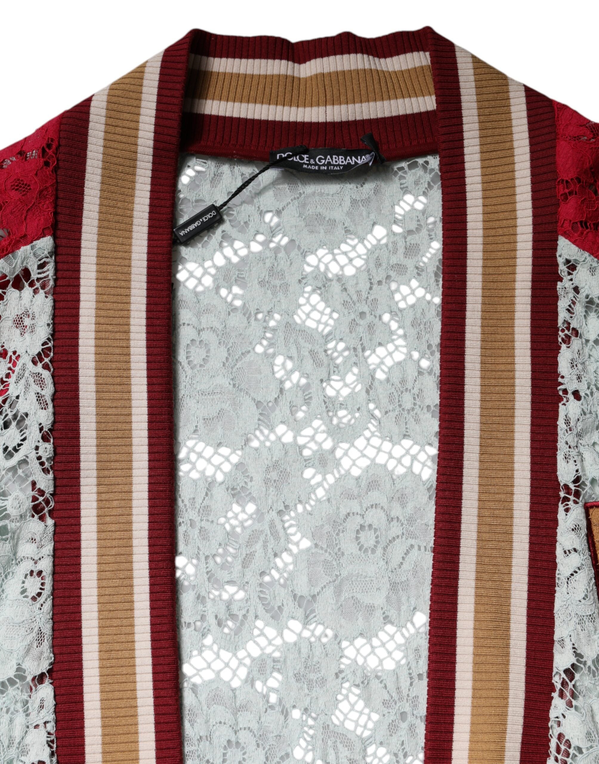 Cardigan Dolce & Gabbana à fleurs multicolores en dentelle, pull en laine avec motif floral, style élégant et féminin.