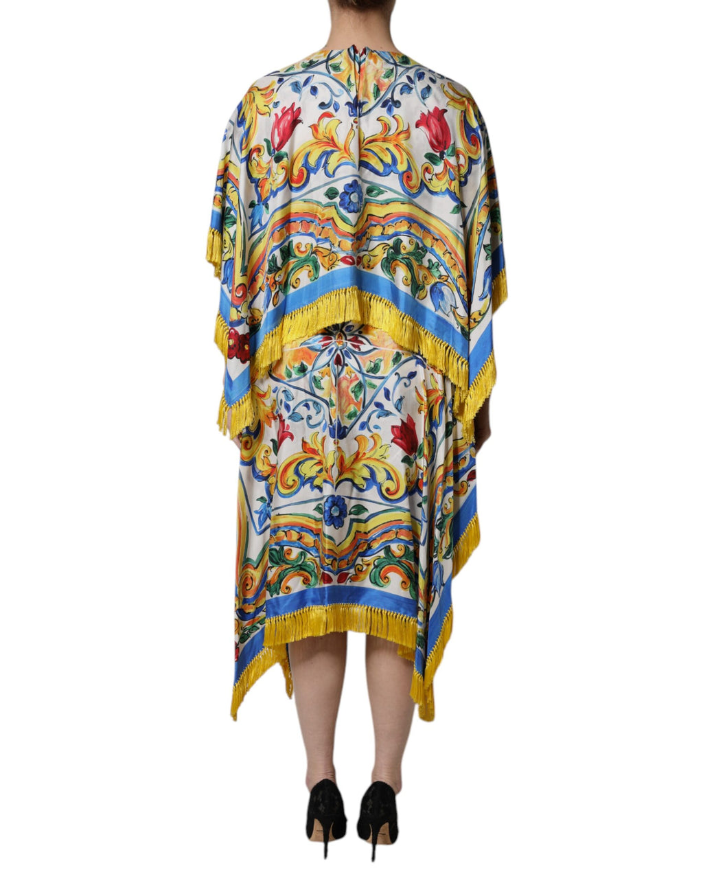 Robe longue Dolce & Gabbana multicolore Majolica à manches courtes, style kaftan avec motif coloré.