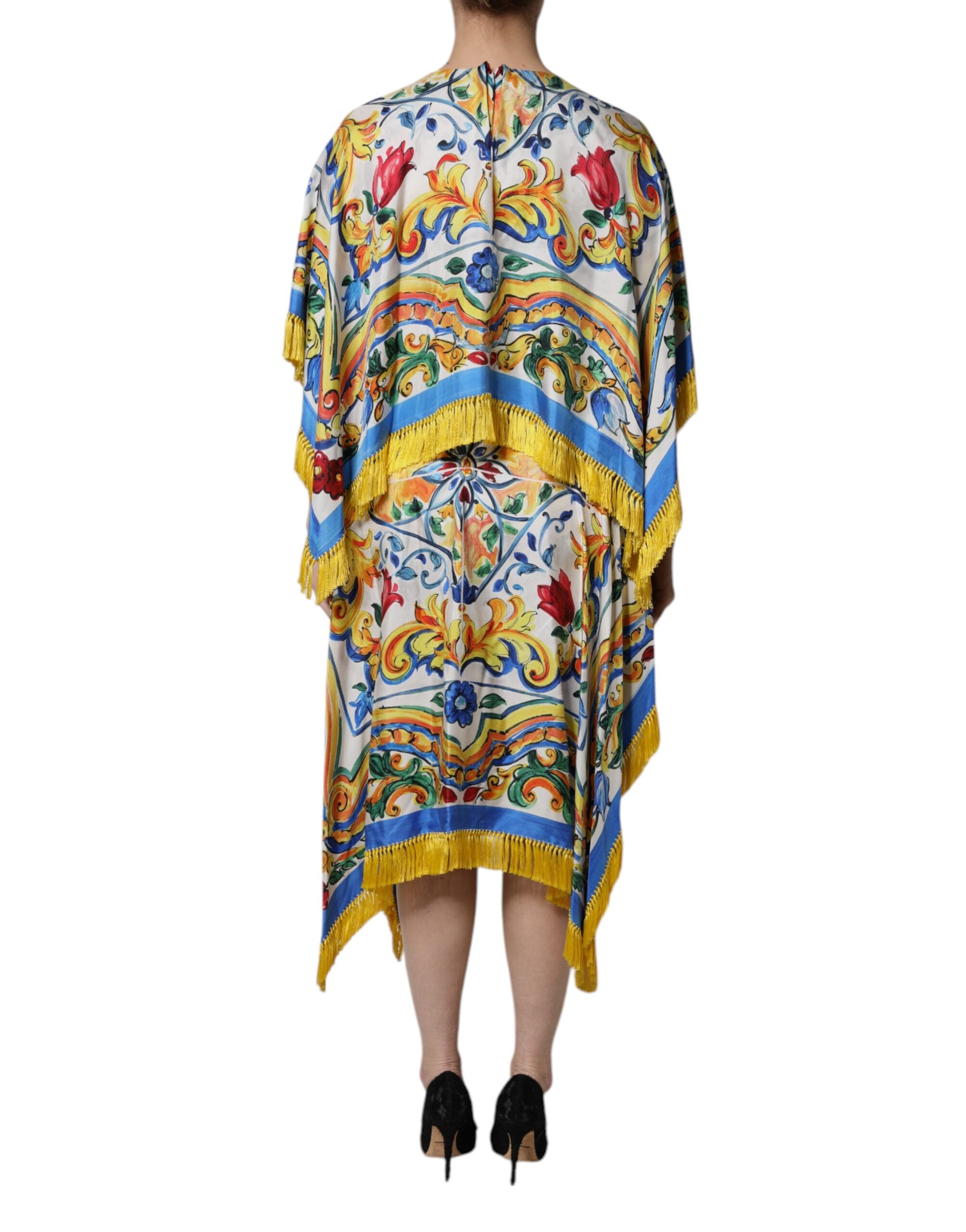 Robe longue Dolce & Gabbana multicolore Majolica à manches courtes, style kaftan avec motif coloré.