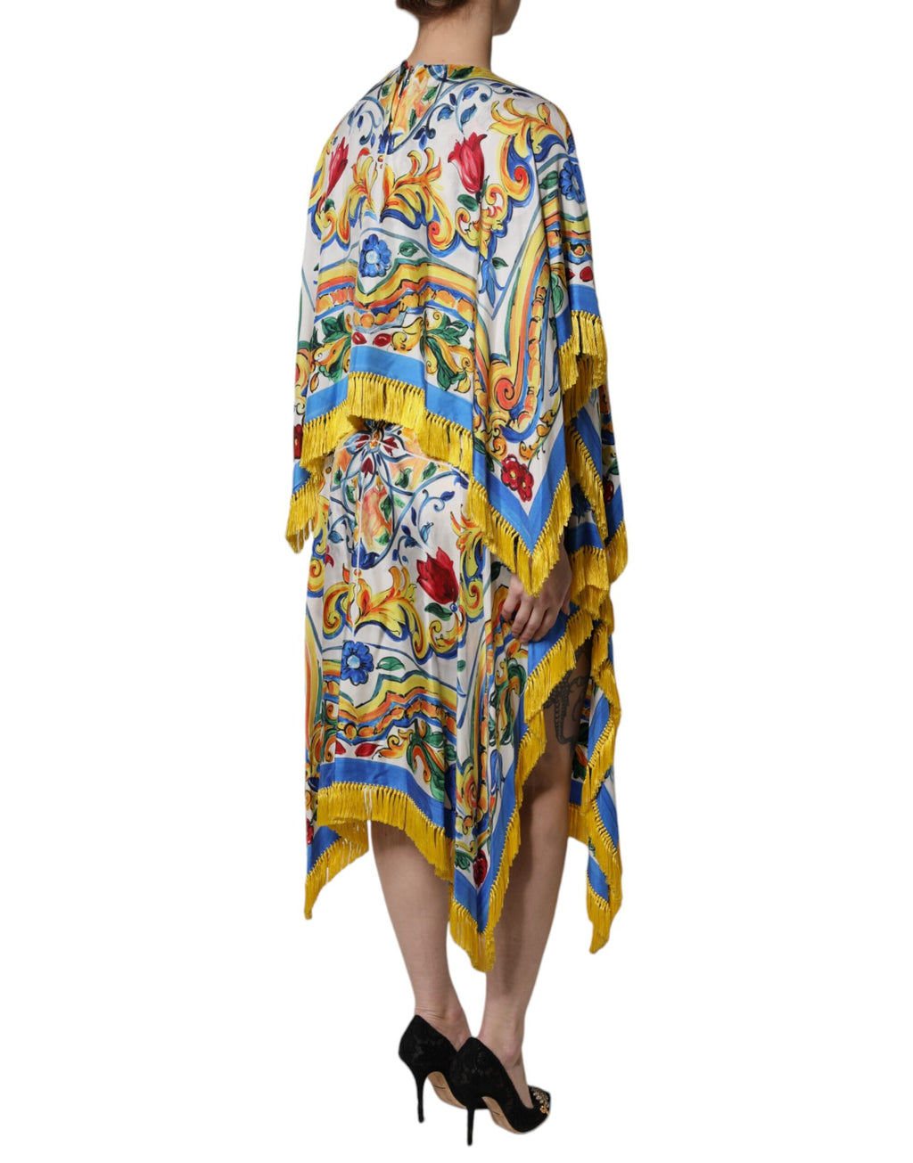 Robe longue Dolce & Gabbana multicolore Majolica avec manches courtes, style kaftan élégant et coloré.