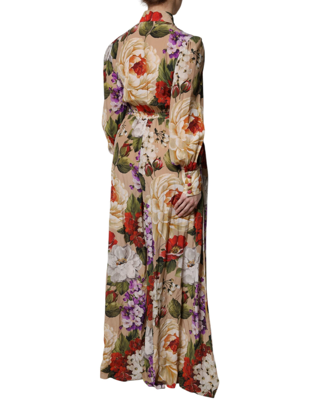 Combinaison pantalon florale à jambes larges Dolce & Gabbana multicolore avec motifs floraux vifs, tissu léger et élégant.