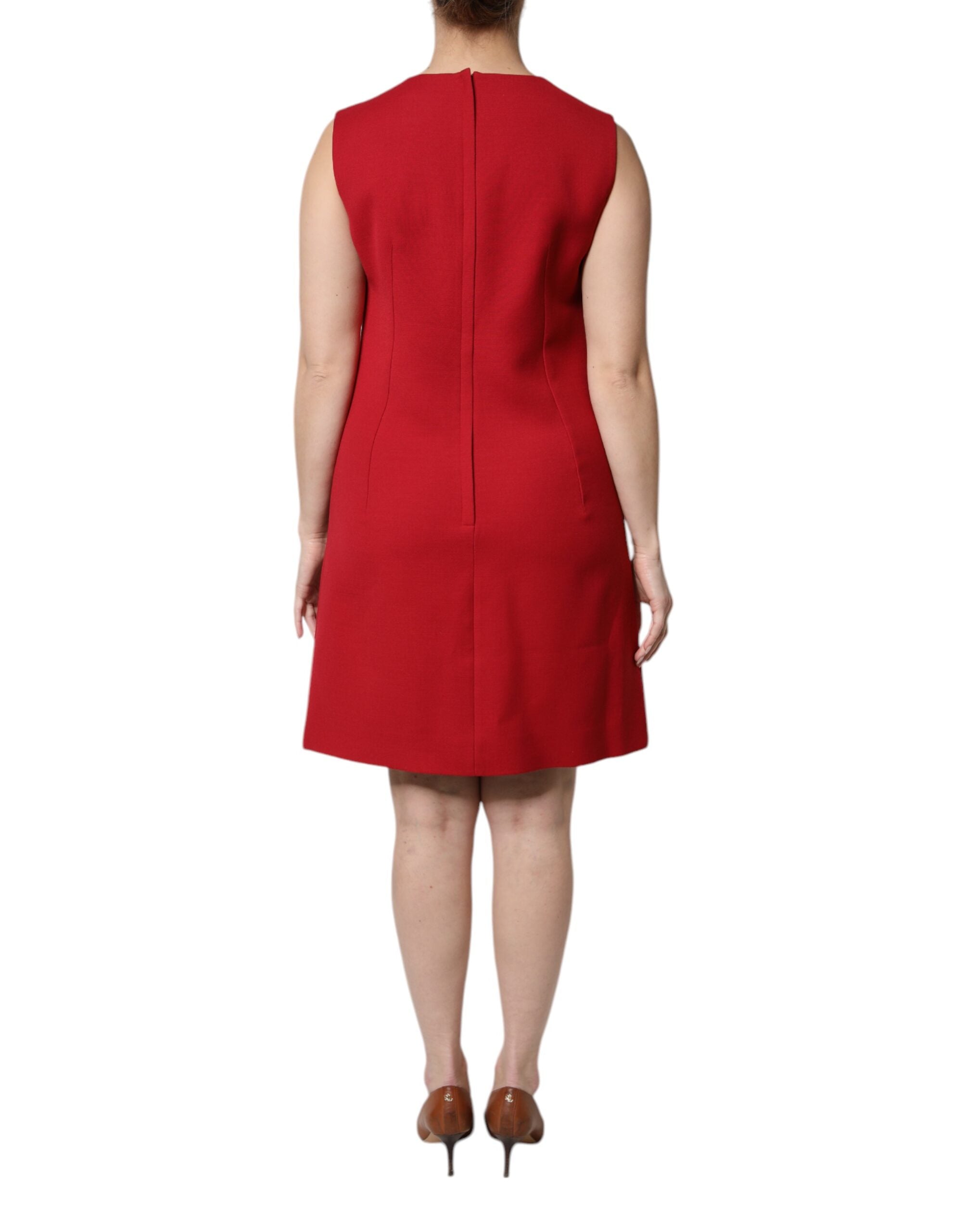 Robe sans manches rouge en laine Dolce & Gabbana, longueur genou, style en A-line, élégante et sophistiquée.