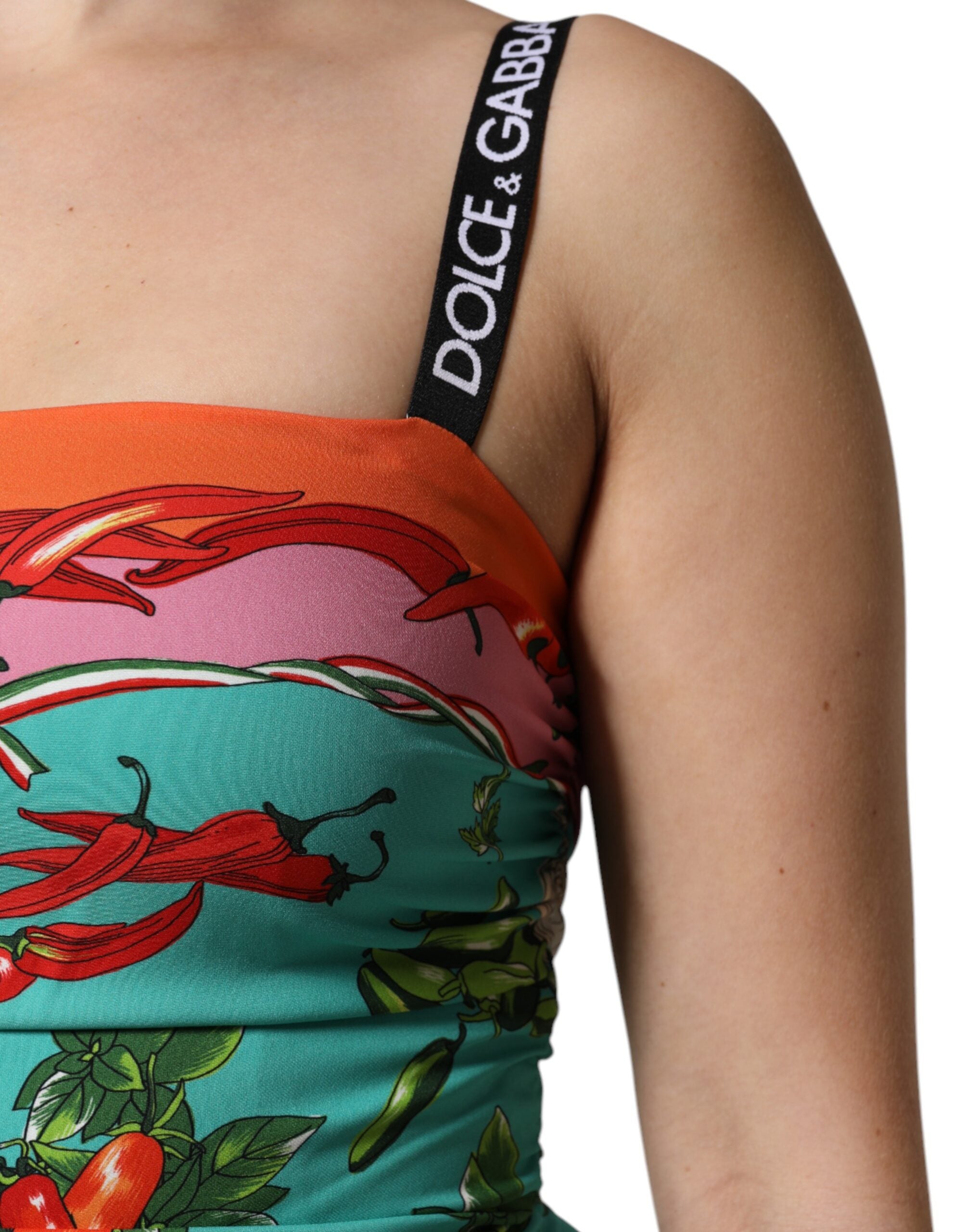 Robe midi sans manches en soie imprimée multicolore de Dolce & Gabbana, élégante et sophistiquée.