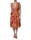 Robe en soie multicolore à motifs floraux Dolce & Gabbana avec neckline en V et chiffon léger.