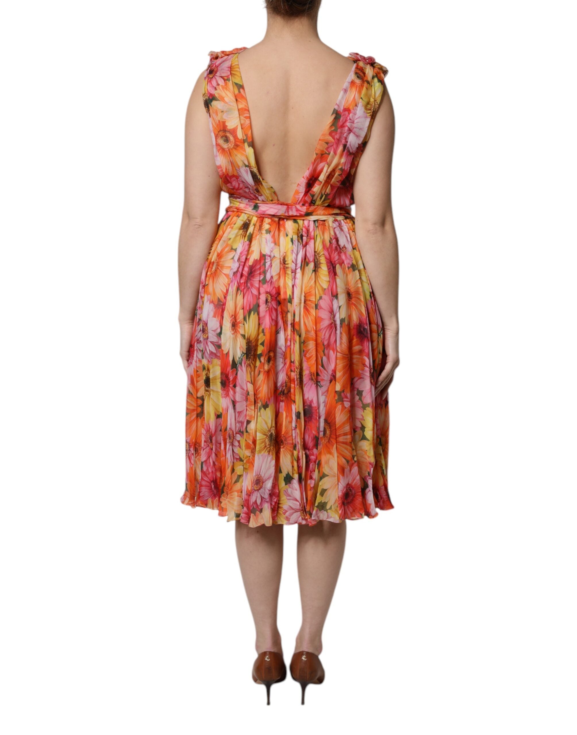 Robe en soie à fleurs multicolores Dolce & Gabbana avec décolleté en V en chiffon léger.