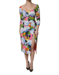 Robe midi Dolce & Gabbana à fleurs multicolores avec fente sur le côté, style élégant et fleuri.