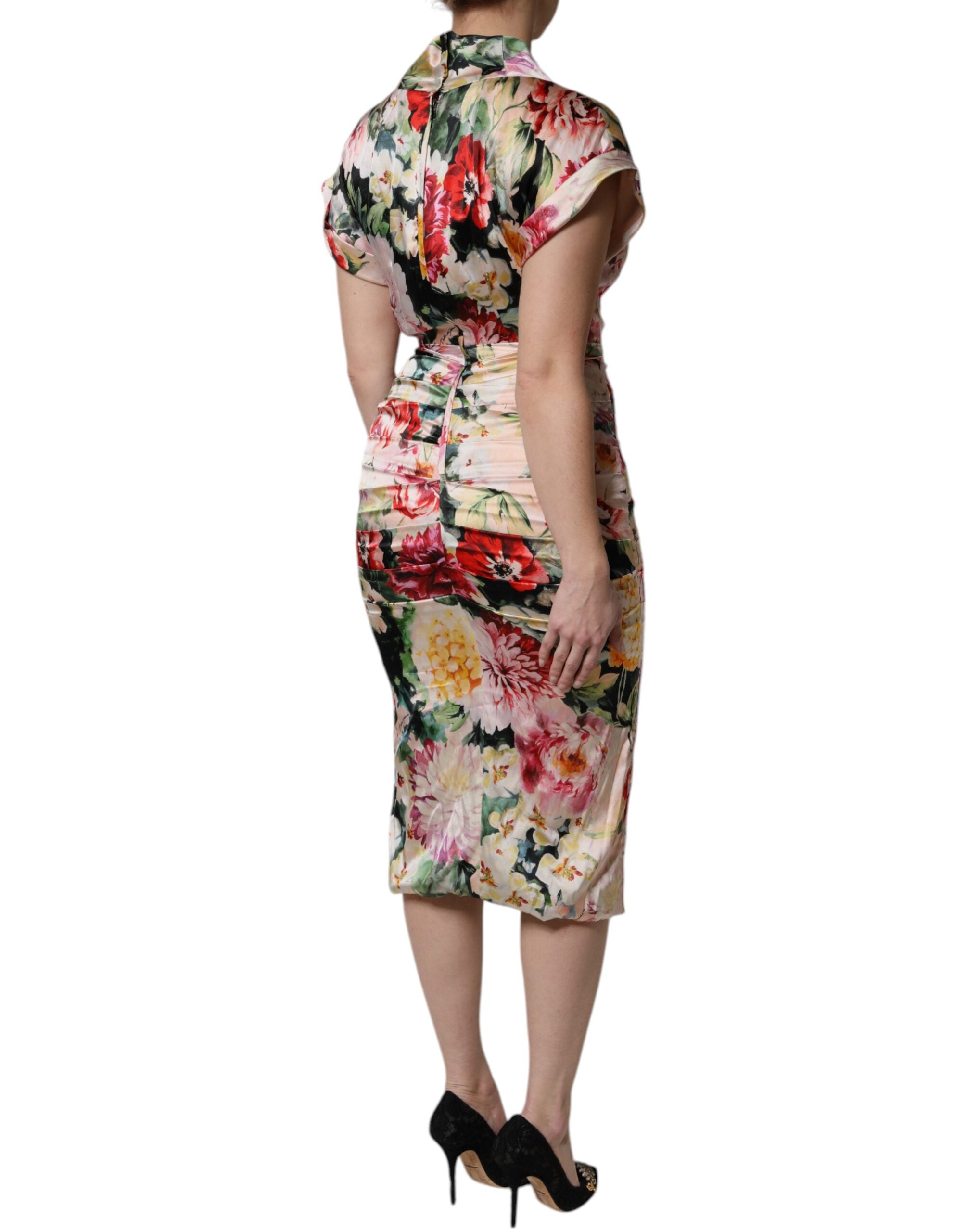 Robe midi à manches courtes Dolce & Gabbana à fleurs multicolores, coupe en sheath élégante pour femme.